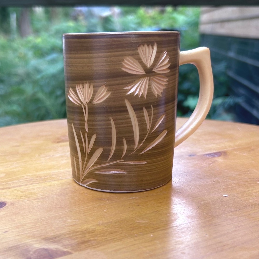 Vintage Faux Bois Wood Grain Ceramic Coffee Cup Floral Daisy Giftcraft Toronto